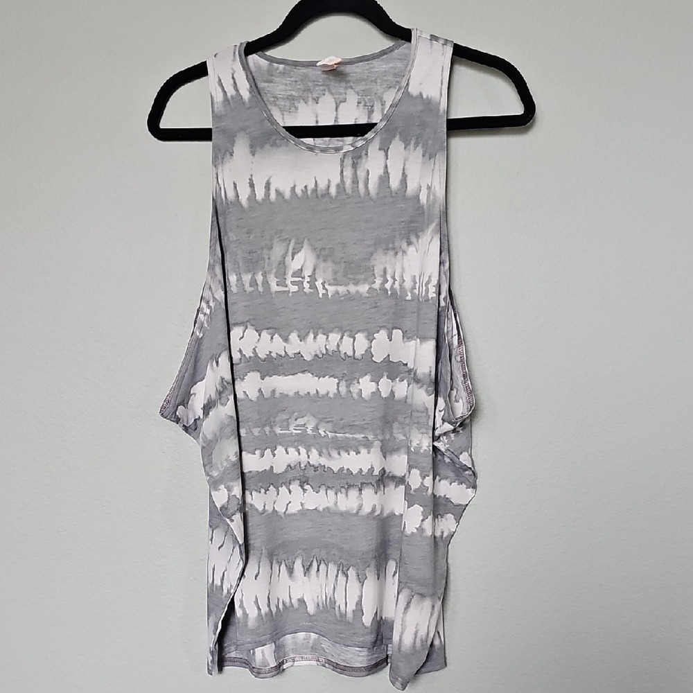 Lucy Wool Blend Active Large Arm Slouch Tie Dye Racer back Tank Large Gray